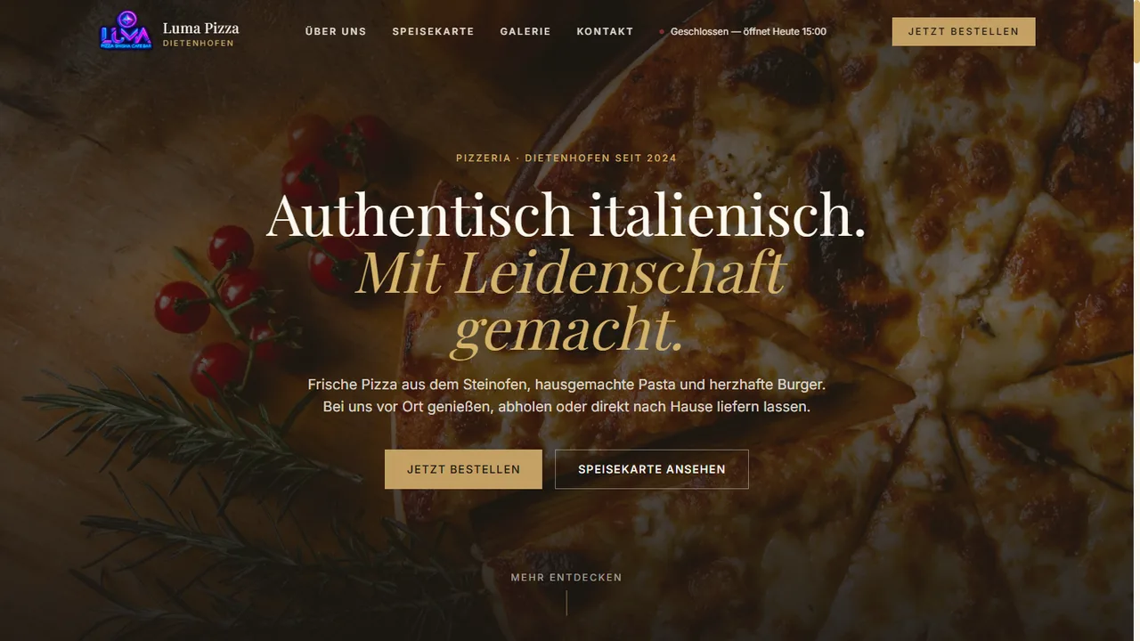 Website von Luma Pizza
